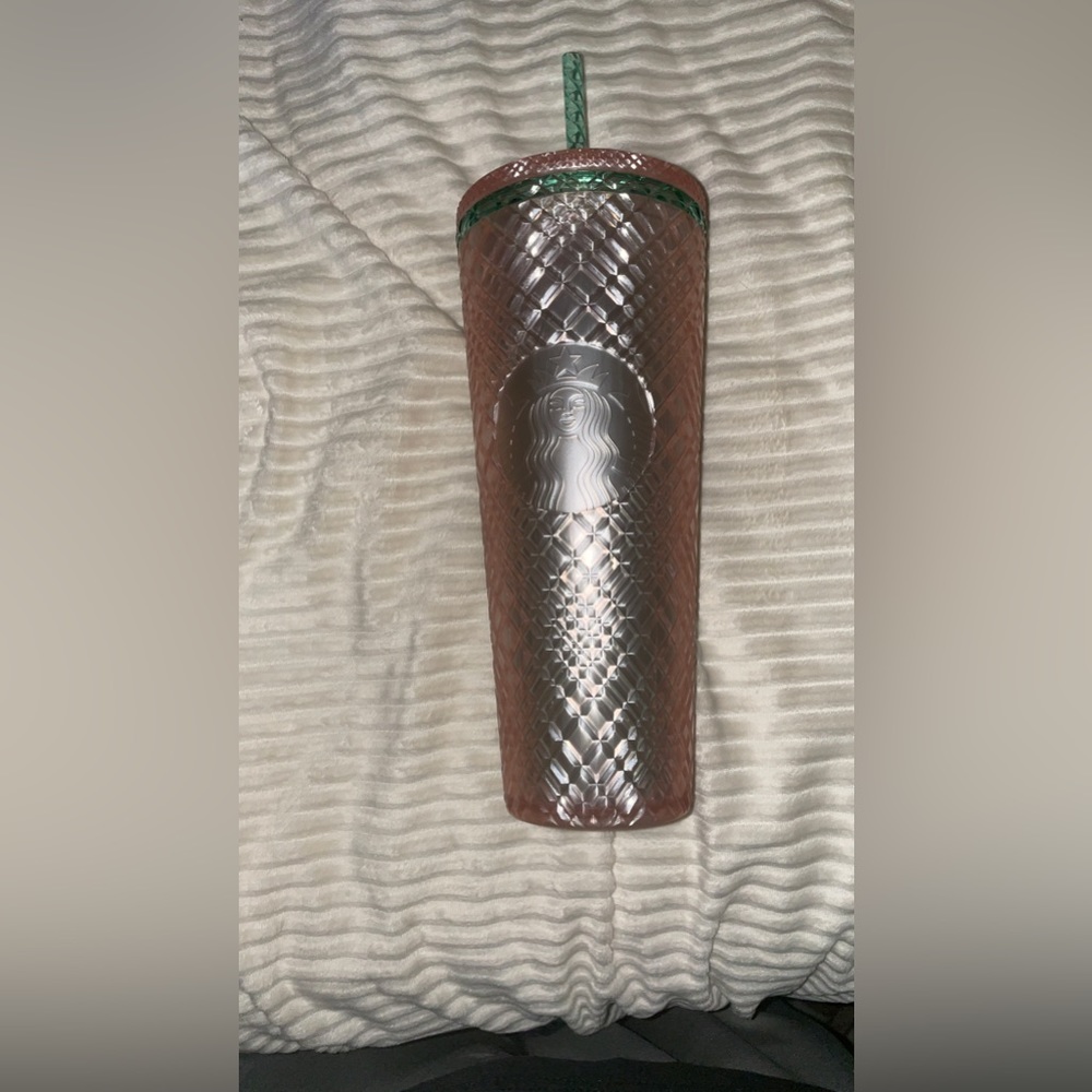 Starbucks Pink and Green Textured Tumbler with Straw